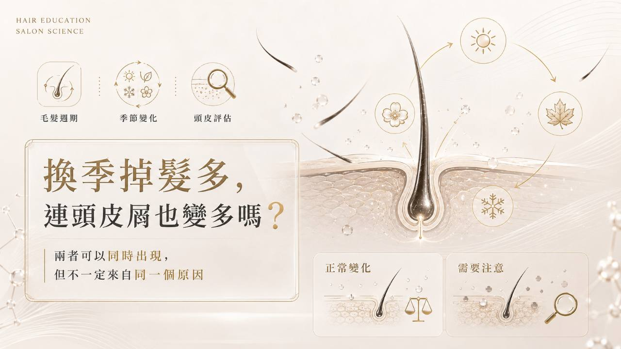 換季掉髮多，連頭皮屑也變多嗎？毛髮週期、季節變化與頭皮評估示意圖