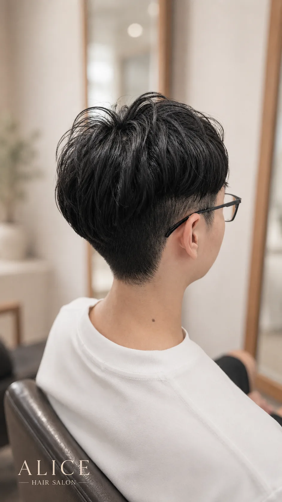 男士低捲度自然髮流燙背面完成效果
