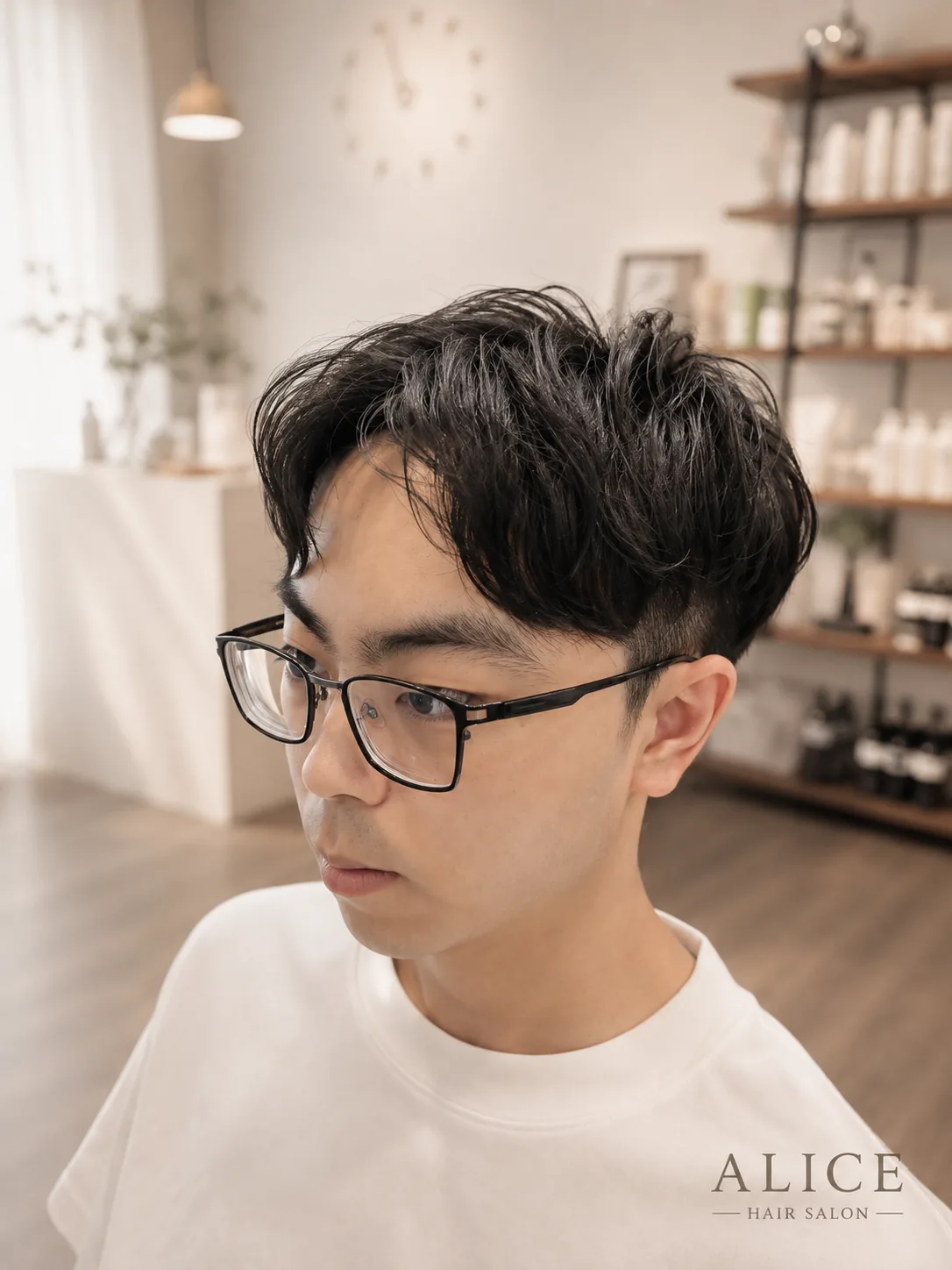 男士低捲度自然髮流燙側面完成效果
